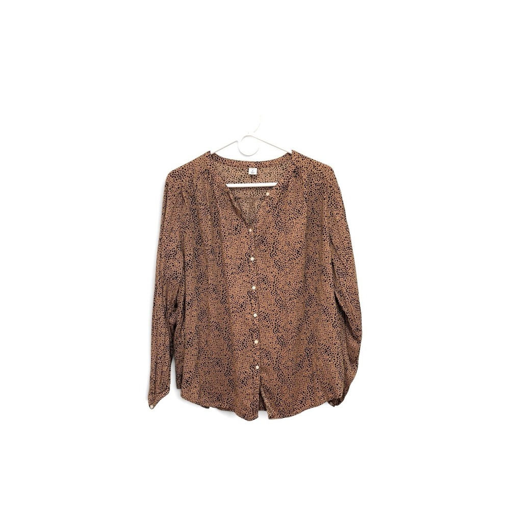 Brown Micro Animal Print Button Up M Lightweight Airy Fall Transition Layer